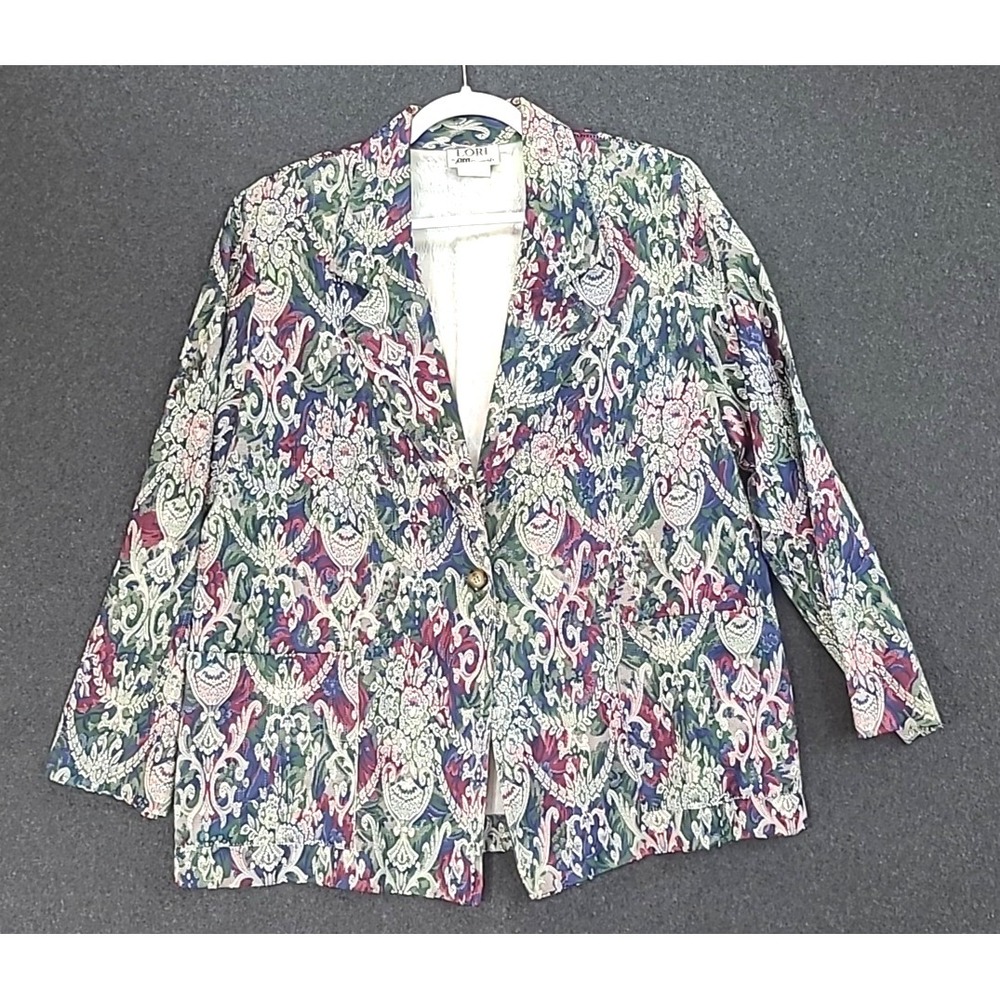 Vintage Womens Jaquard Floral Blazer Made in USA Lori By AM Casuals Jacket Sz 14